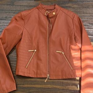 Cognac Faux Leather Jacket